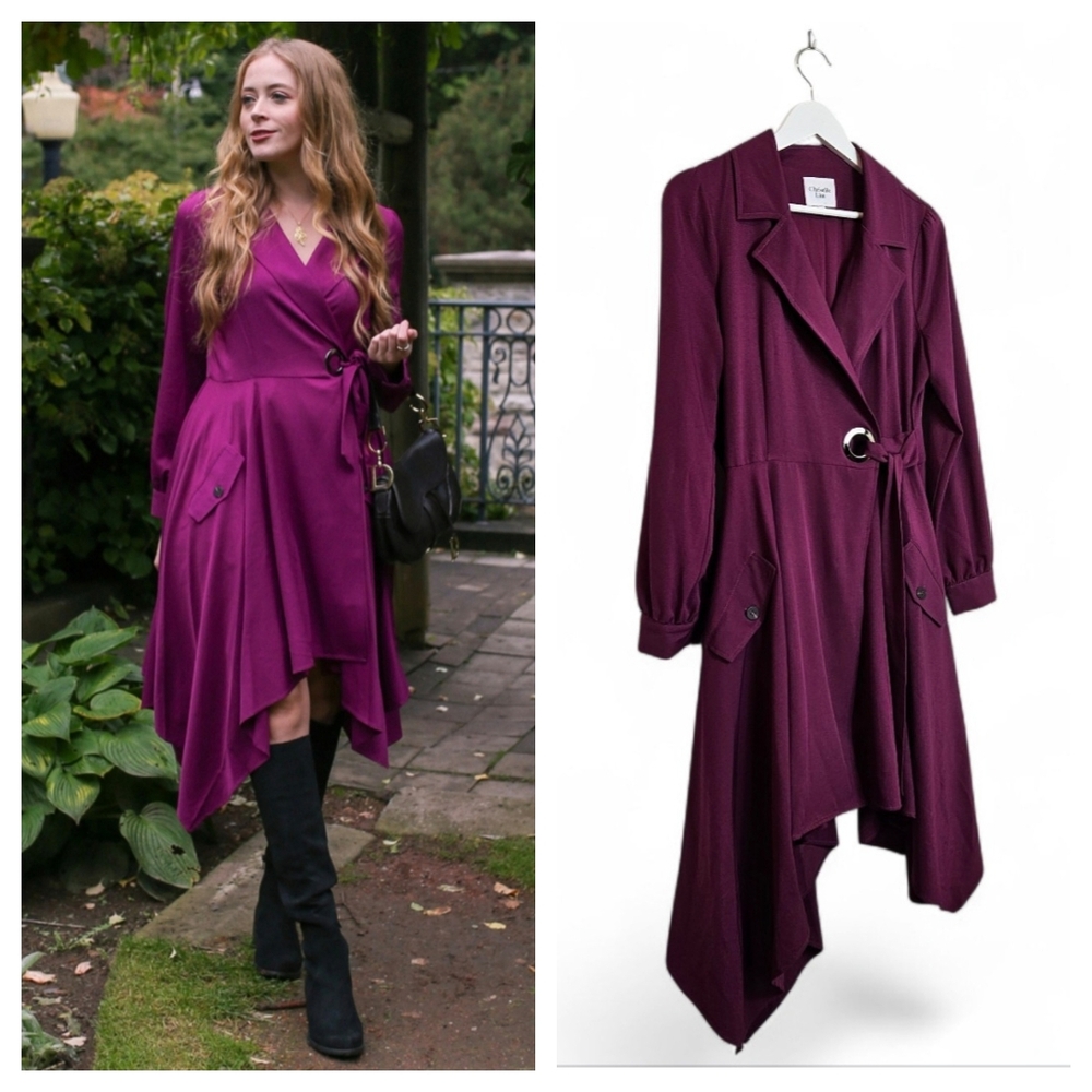 Chriselle Lim Wren Berry Wrap Trench Dress Coat Size M Belted Midi Feminine Chic